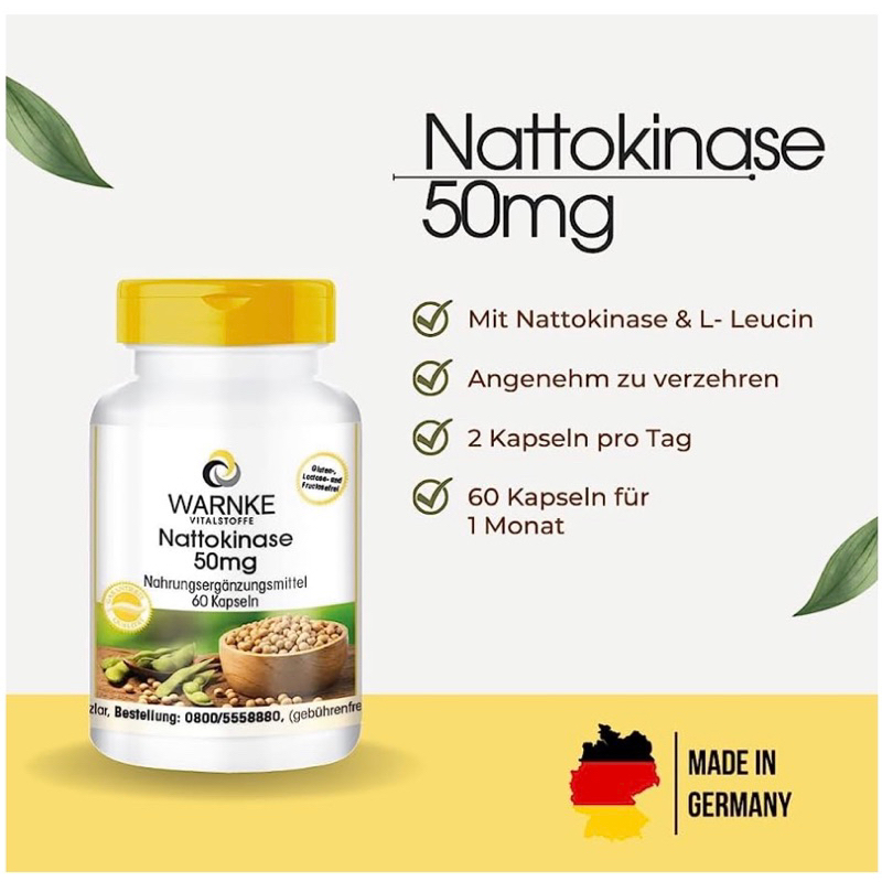 Viên uống phòng ngừa Đột Quỵ ,tai biến mạch máu não Nattokinase Warnke 50mg 100mg - Hàng nội địa Đức