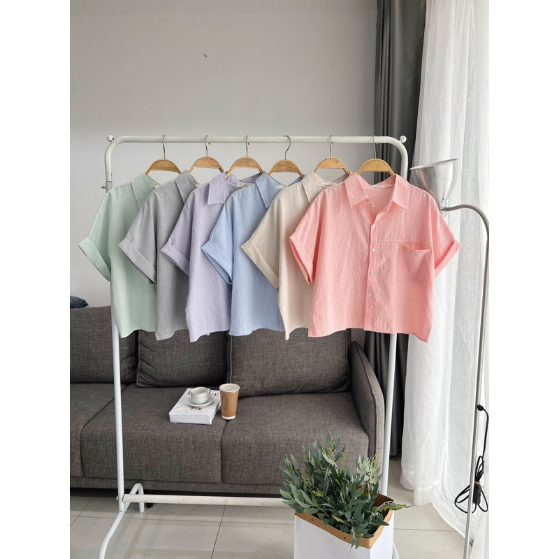 Áo sơ mi tay hến kẻ sọc form vừa Mai Anh_Clothing