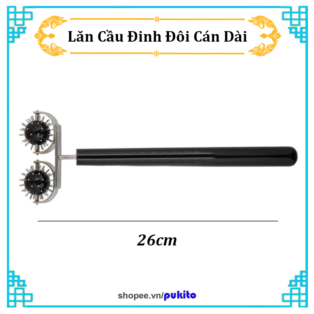 Dụng Cụ Diện Chẩn Loại 1 Lăn Cầu Đinh Đôi Lớn Cán Dài (Cây Lăn Massage Cổ Vai Gáy, Lưng, Bụng, Hỗ Trợ Giảm Đau Mỏi Cơ)