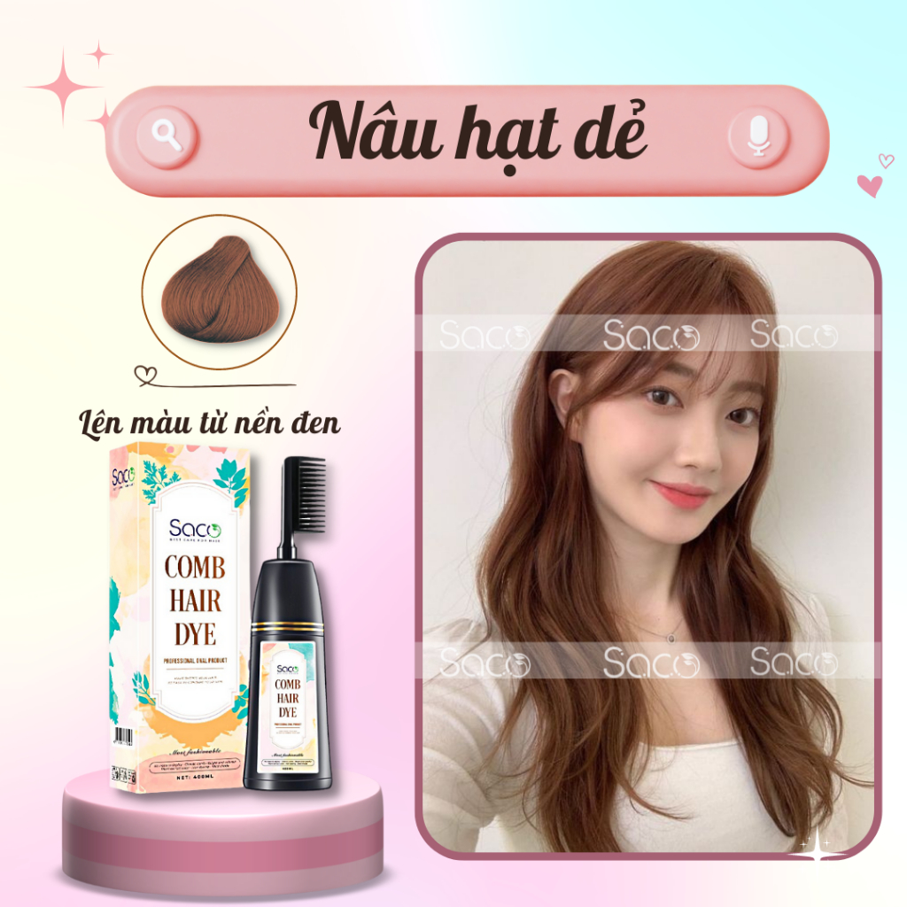 Dầu gội LƯỢC nhuộm tóc SACO PHỦ BẠC CHÍNH HÃNG lên màu CHUẨN ĐẸP từ mọi nền tóc SACO Nâu Hạt Dẻ