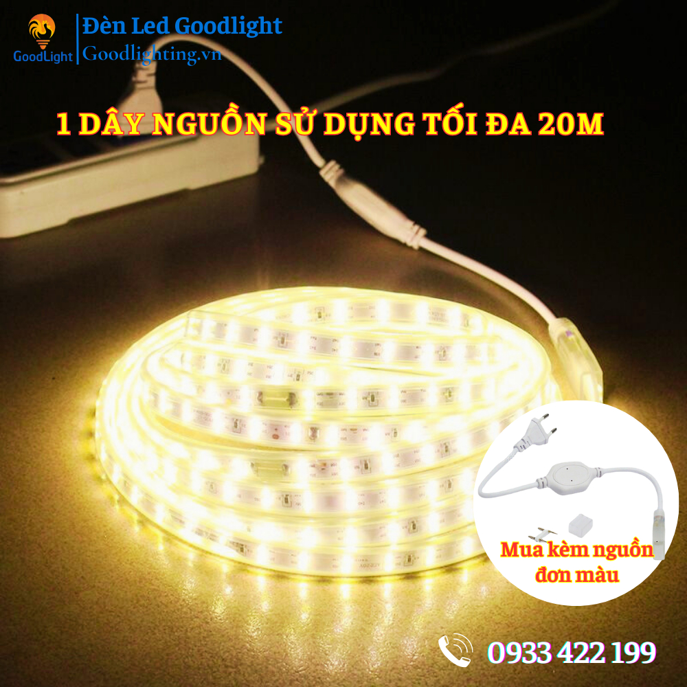 DÂY 1 MÉT ĐÈN LED 2 HÀNG BÓNG 2835 160 LED/MÉT, HẮT TRẦN, QUẤN CÂY, TRANG TRÍ, KÍN NƯỚC 220V