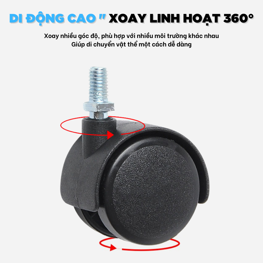 Bánh xe nhựa xoay đa năng, bánh xe ghế xoay văn phòng, bàn, tủ tiện lợi dễ di chuyển- Huy Tưởng