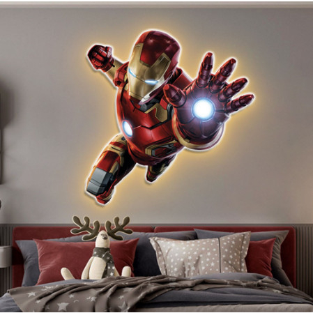 Tranh iron man tráng gương gắn đèn LED chiếu sáng  kết nối điện DT10