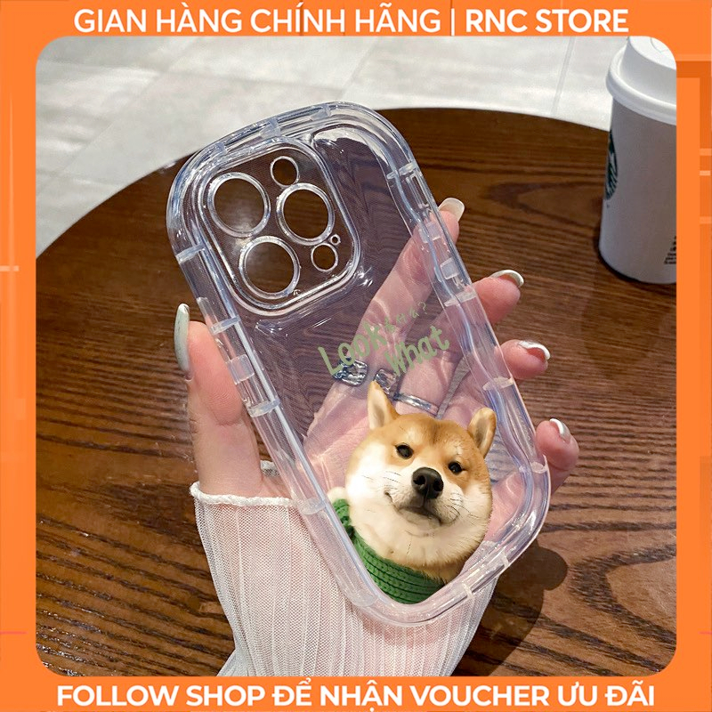 Ốp lưng Iphone 6 Plus/X/XS/Xs Max/11/12 Pro/13 Pro Max/14 Pro/...trong suốt Bóng khí chống sốc hình Chó Shiba