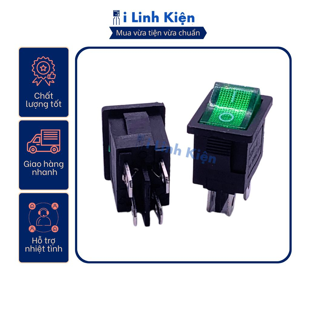 Công tắc bập bênh KCD1-104R 6A250V 15x21mm 4P có đèn