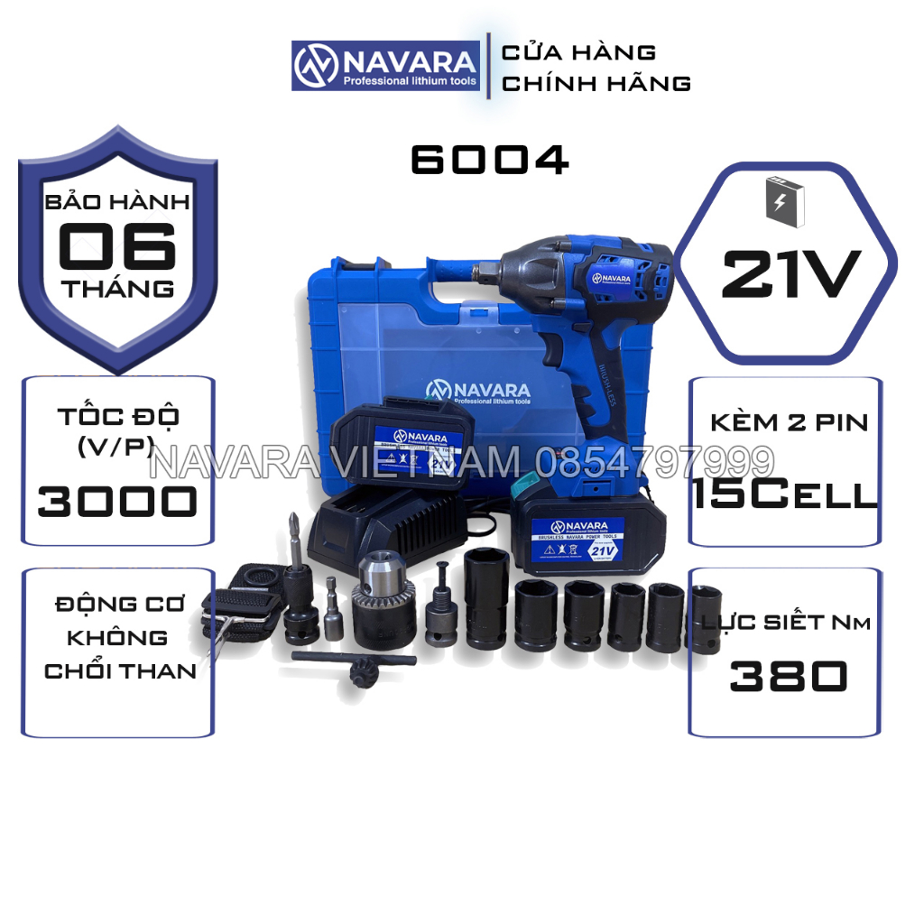 Máy siết bulong Navara 6004 dùng PIN, Động cơ bền bỉ mạnh mẽ