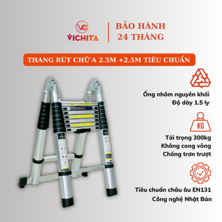 Thang nhôm VICHITA rút chữ A 5M (2.5+2.5M) bản tiêu chuẩn nhập khẩu - thang rút đôi công nghệ Nhật Bản - BẢO HÀNH 2 NĂM