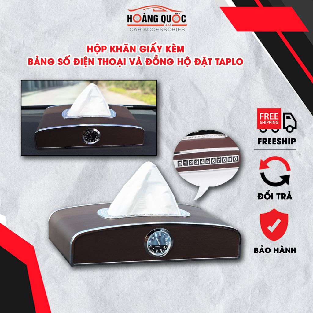 Hộp Đựng Giấy Ăn Trên Xe Ô Tô Tích Hợp Hồng Hồ, Bảng Số Điện Thoại