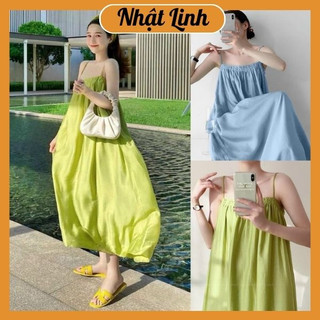 Váy 2 dây maxi dáng dài đầm suông đi biển mùa hè chất đũi tơ cao cấp NHẬT LINH - V96