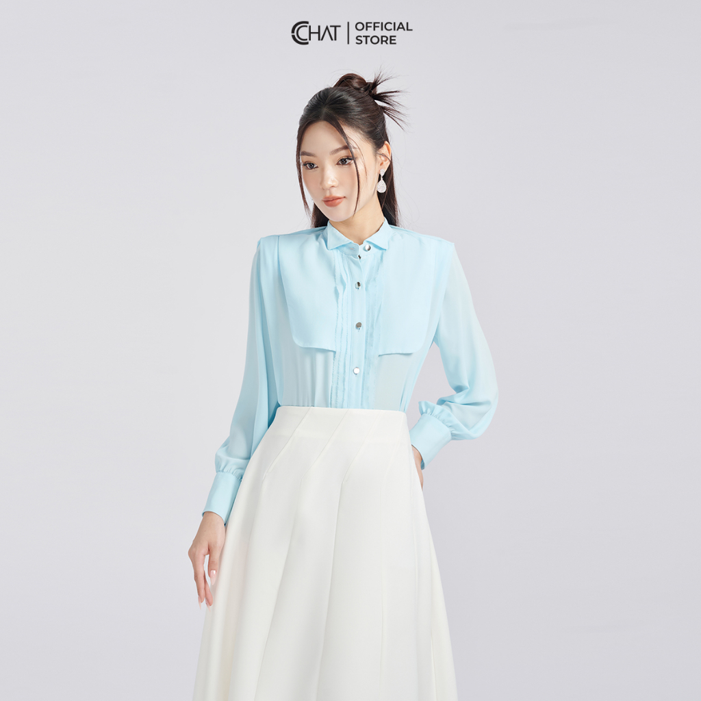 Áo Sơ Mi Nữ Cổ Tàu Kiểu Dáng Suông Chất Chiffon Cao Cấp Mềm Mịn 53FDH2025ST