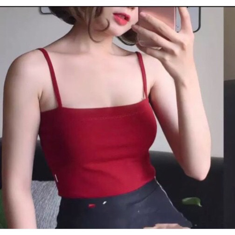 Áo hai dây sợi bún to, ÁO THUN 2 DÂY SỢI BÚN,Áo Hai Dây Croptop 2 Lớp Thun cotton co dãn mát 🐳🐳713