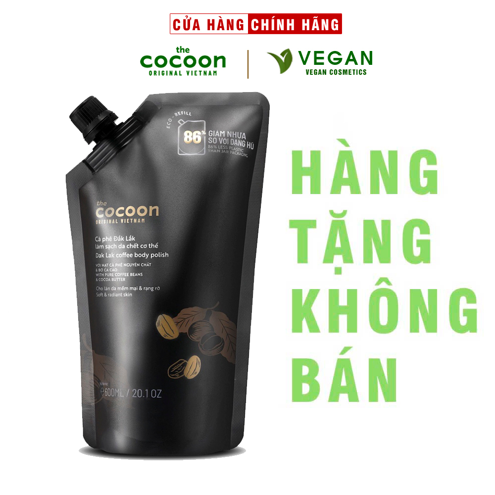 [ HÀNG TẶNG KHÔNG BÁN ] Big size Cà phê Đắk Lắk làm sạch da chết cơ thể cocoon 600ml thuần chay