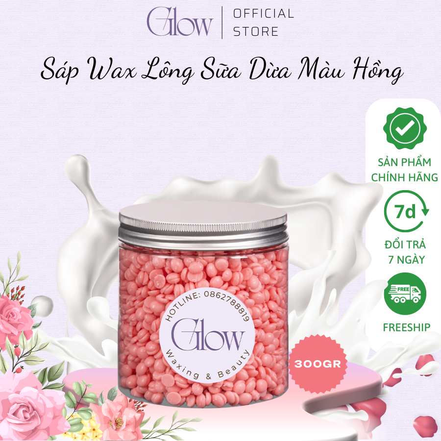 Sáp Wax Lông Sữa Dừa Màu Hồng GLOW WAXING Cao Cấp, Siêu Bám Lông Chuyên Wax Nách, Bikini Tặng Kèm Que Che Tên Sản Phẩm