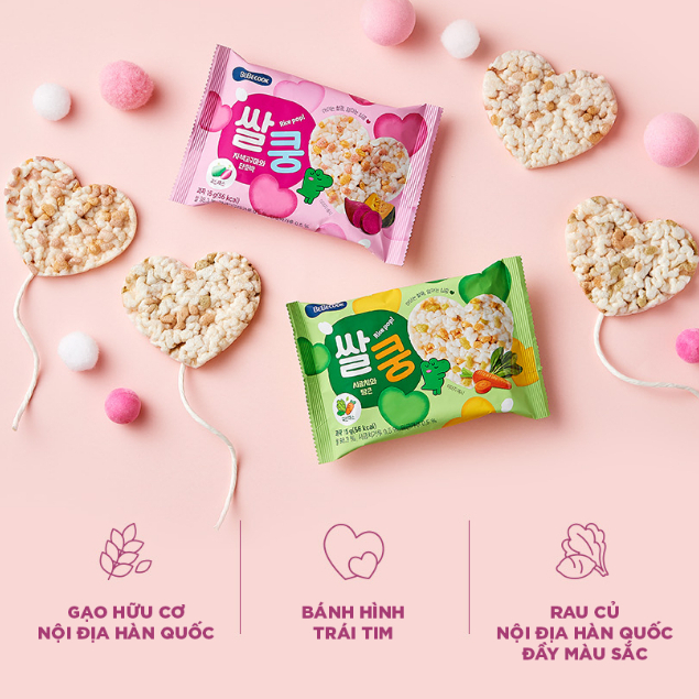 Bánh gạo cho bé ăn dặm BeBecook hình trái tim nhiều vị rau củ quả 15gr/gói
