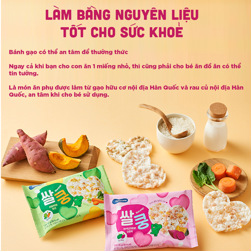 Bánh gạo cho bé ăn dặm BeBecook hình trái tim nhiều vị rau củ quả 15gr/gói