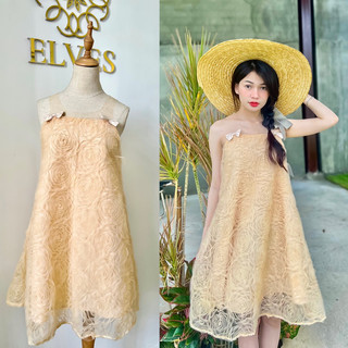 Đầm hoa hồng thêu nổi màu be - ROSE DRESS