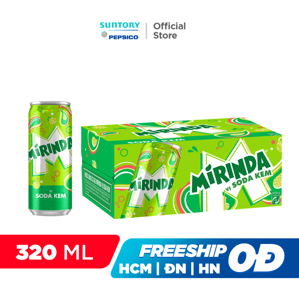 Thùng 24 Lon Nước Ngọt Có Gaz Mirinda Soda Kem