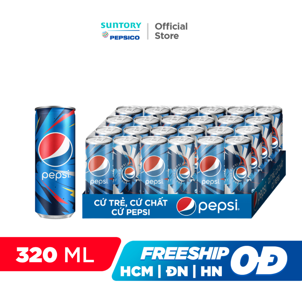 [MUA KÈM DEAL SỐC]Thùng 24 Lon Nước Ngọt Có Gaz Pepsi Lon Xanh (320ml/lon)