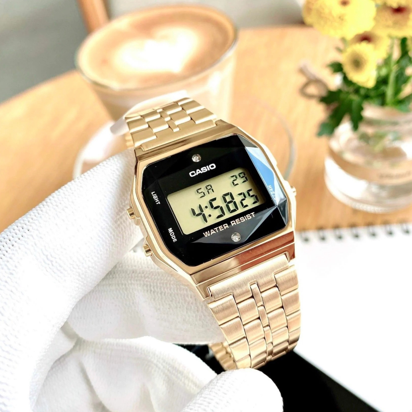 Đồng hồ Casio nam nữ điện tử A159WGED-1DF dây kim loại chính hãng