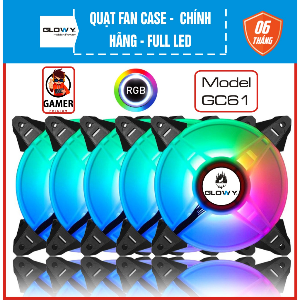 Quạt case - Fan Case chính hãng GLOWY GC61 FULL LED RGB 16.7 triệu màu|1700RPM|4 Pin SATA