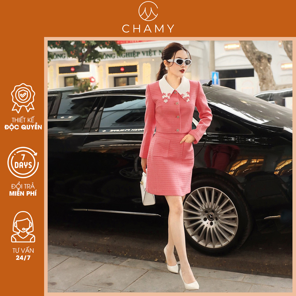 Chân váy Celas Skirt 2 túi hộp chất dạ tweed cao cấp thiết kế CHAMY