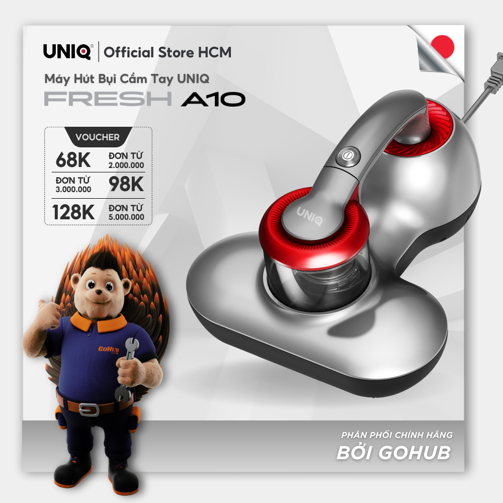 Máy Hút Bụi Giường Nệm Đệm Uniq Fresh A10 Đèn Uv Diệt Sạch Vi Khuẩn Ga Sofa Lông Có Dây 4M Cao Cấp Cầm Tay Mini Đa Năng