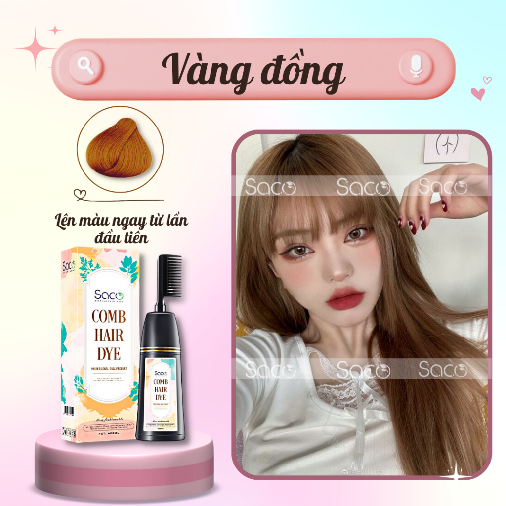 Dầu gội LƯỢC nhuộm tóc SACO PHỦ BẠC CHÍNH HÃNG lên màu CHUẨN ĐẸP từ mọi nền tóc SACO Vàng Đồng