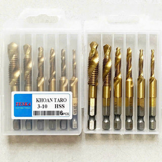 Bộ 6 mũi khoan taro m3-m10 thép hss 6542 phủ titanium