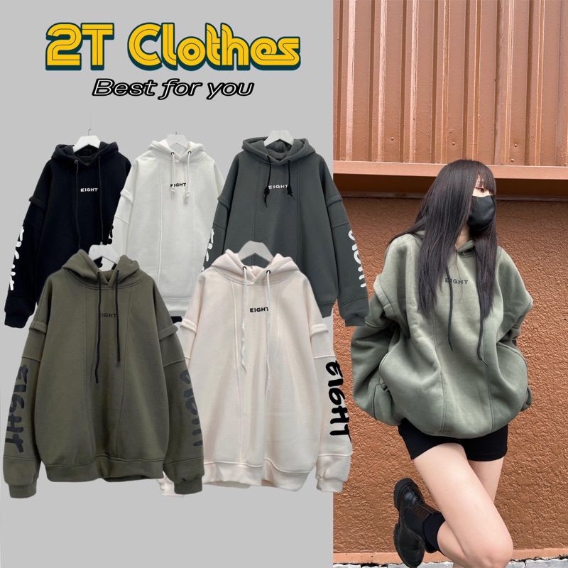 Áo Hoodie Nỉ Lót Bông Tay Nối EIGHT Form Rộng Unisex | BigBuy360 - bigbuy360.vn