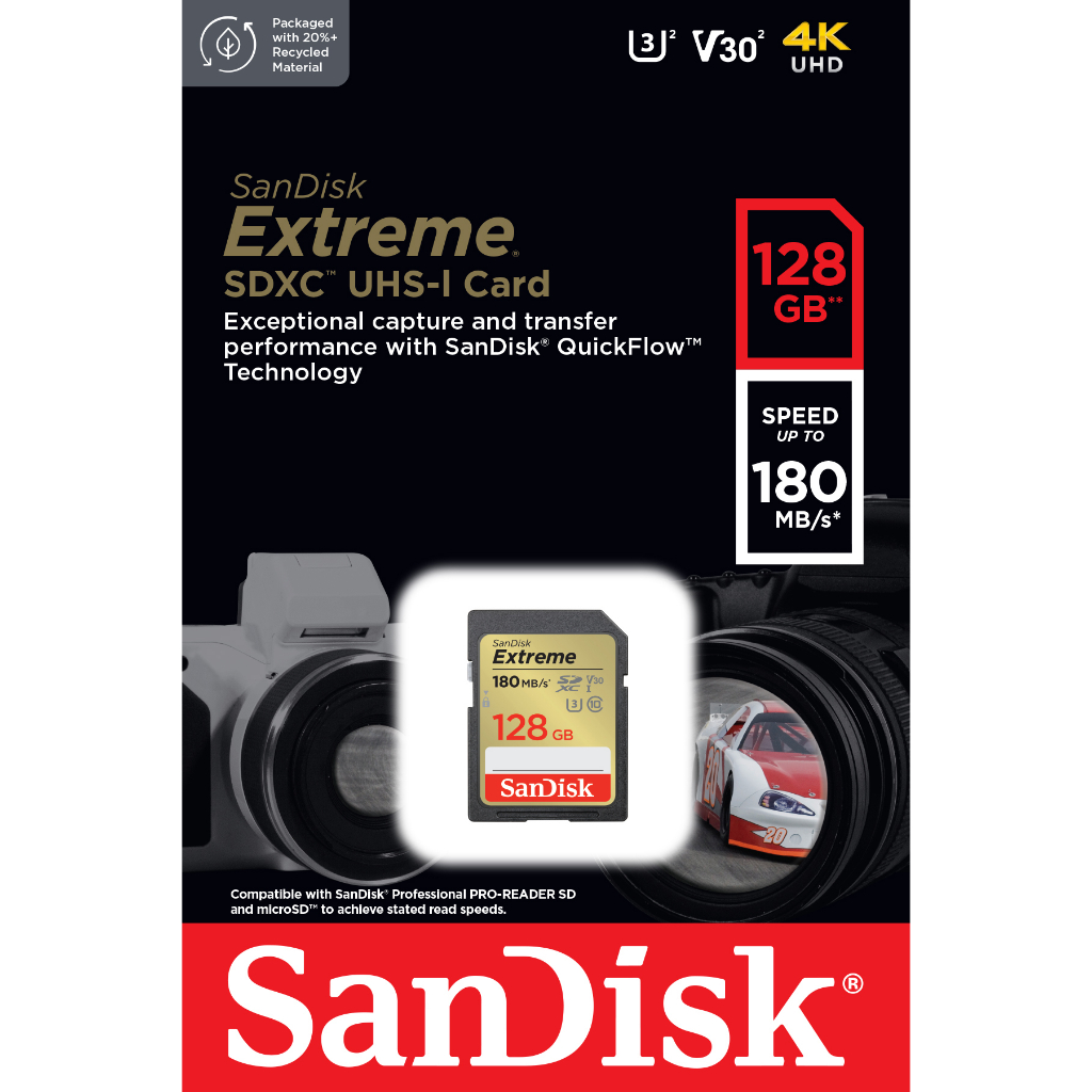 Thẻ nhớ cho máy ảnh SanDisk Extreme SDXC 128GB UHS-I class 3 V30 Upto 180MB/s