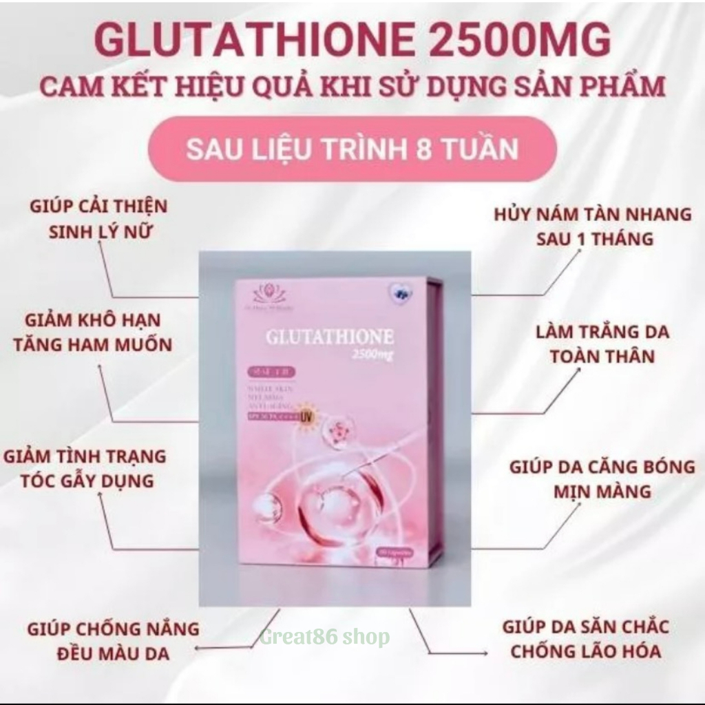 Viên ngậm trắng da hủy nám Glutathione 2500mg, viên uống chống nắng trắng da cải thiện nội tiết ngừa lão hóa lọ 60 viên