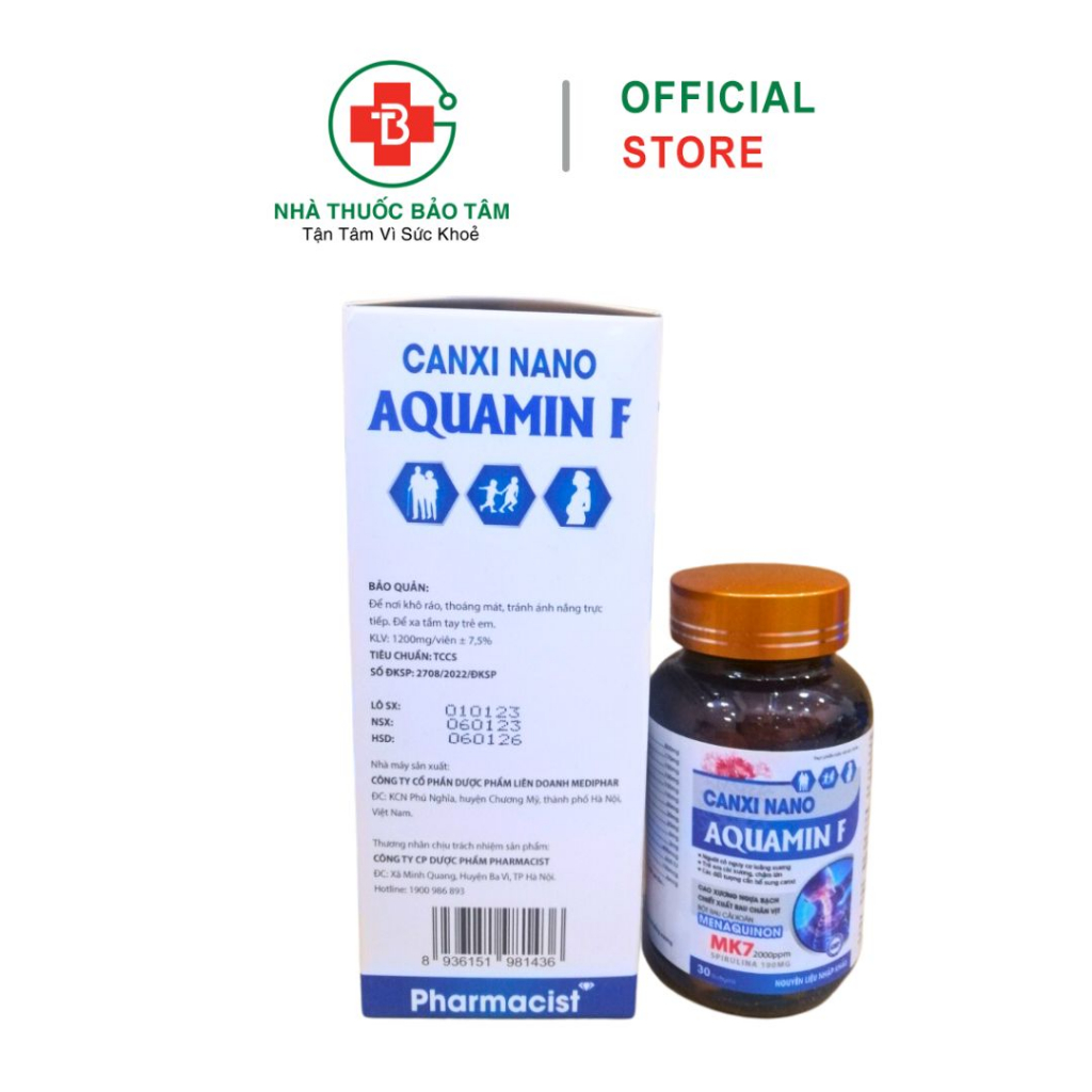 Canxi nano mk7 Aquamin giúp xương răng chắc khỏe, ngừa loãng xương - Hộp 30 Viên