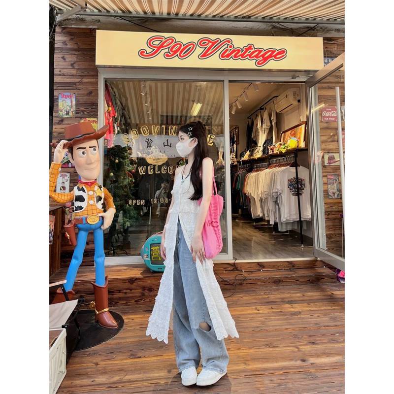 ROSALEE Áo hai dây ren dài xẻ tà phong cách thời trang nữ Clia Top