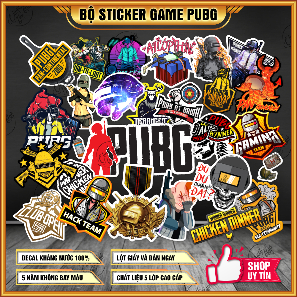 Sticker không trùng hình dán game PUBG chất liệu nhựa chống thấm nước