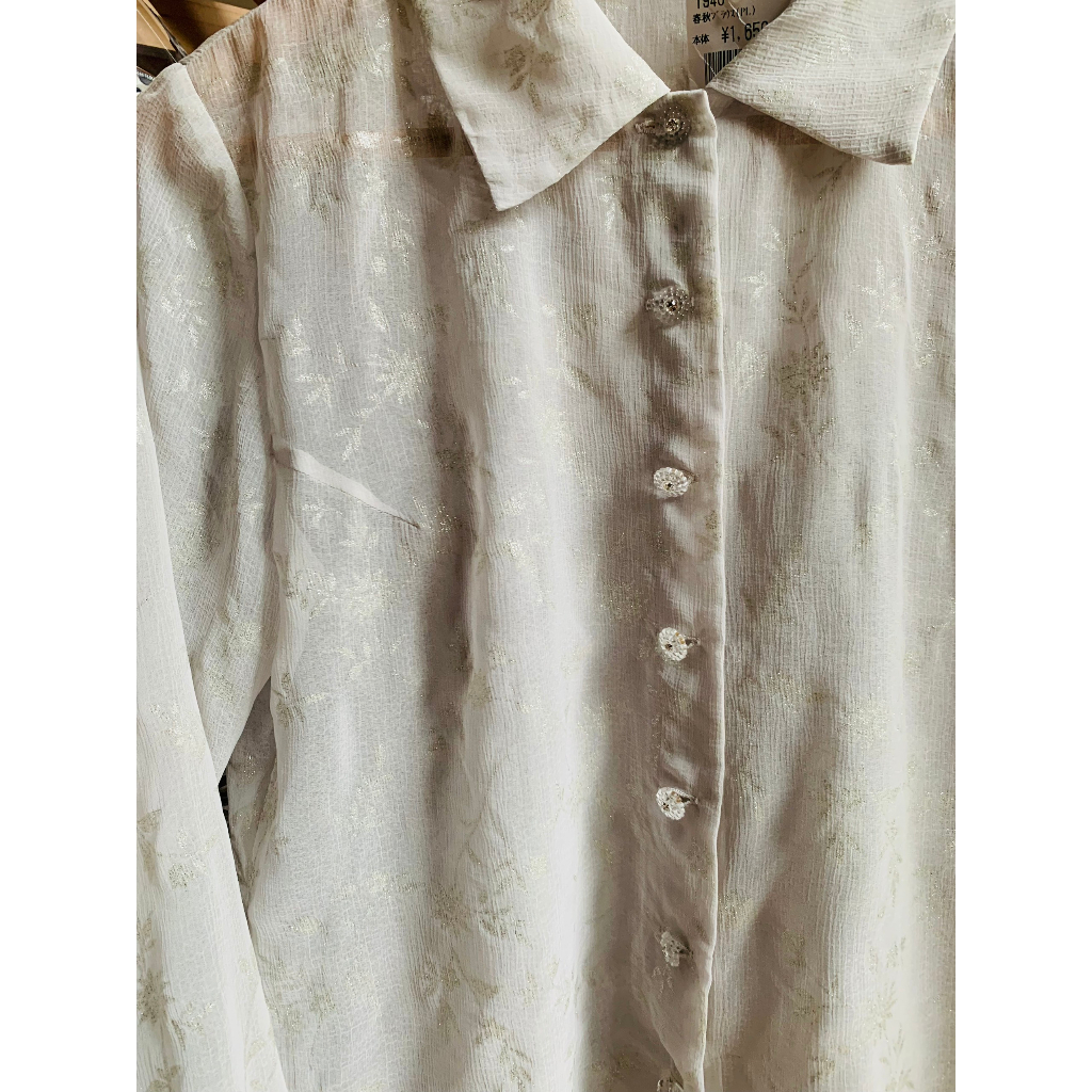 Áo sơ mi voan vintage có họa tiết kim tuyến 22 OCTOBRE