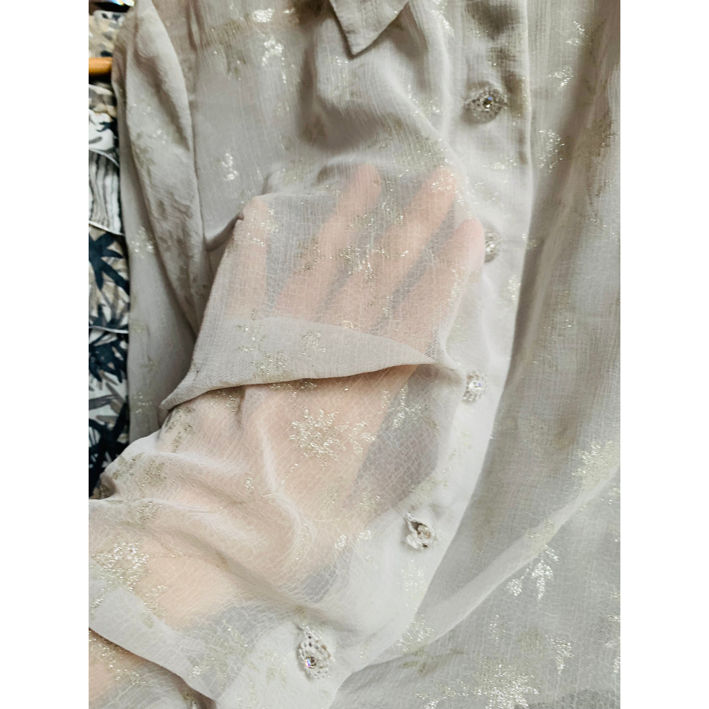 Áo sơ mi voan vintage có họa tiết kim tuyến 22 OCTOBRE