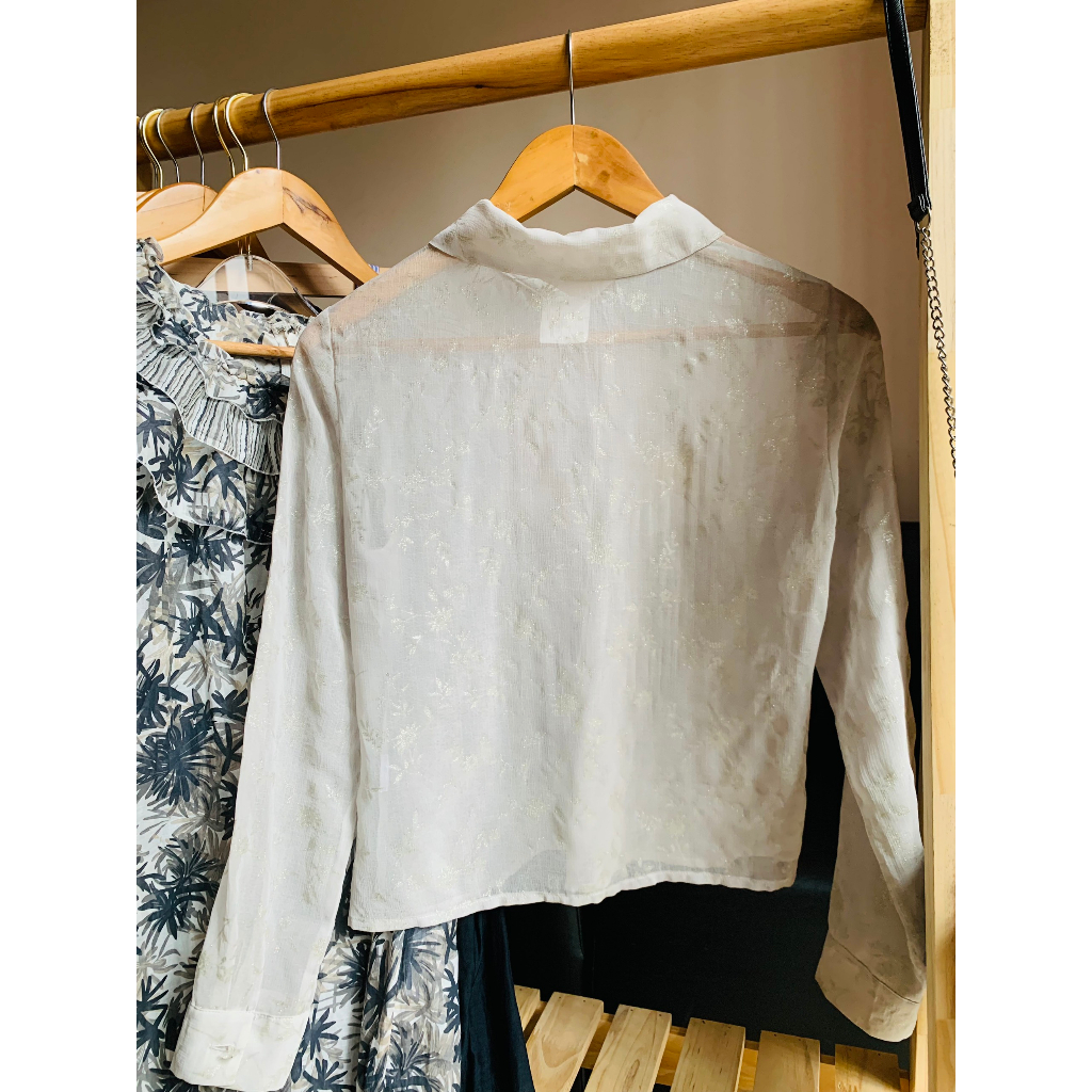 Áo sơ mi voan vintage có họa tiết kim tuyến 22 OCTOBRE