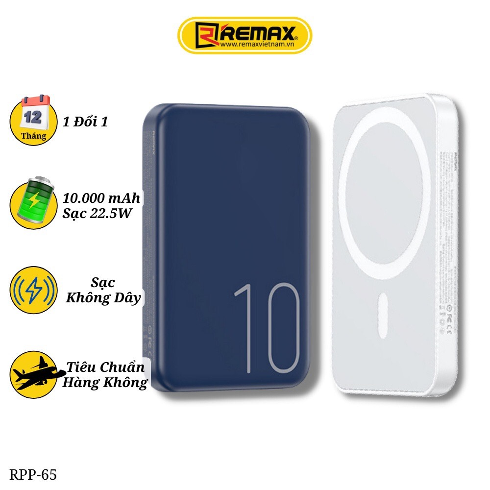 Sạc dự phòng không dây từ tính 10000mah RPP-65 chính hãng Remax
