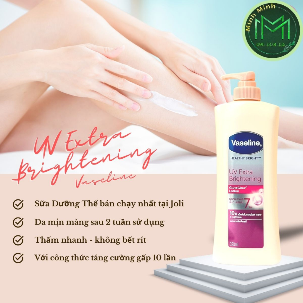 Sữa Dưỡng Thể Trắng Da Chống Nắng Vaseline Healthy Bright UV Extra Brightening Gluta Glow Lotion 320ml