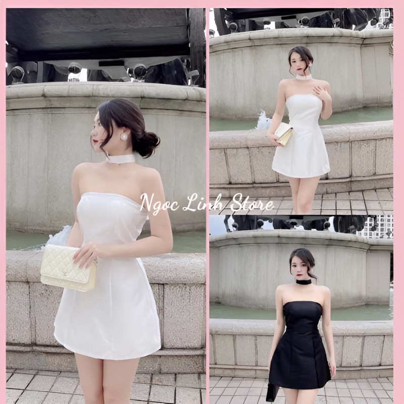 Váy Cúp Ngực Tặng Kèm Choker 2 Màu Đen Trắng, Đầm Dự Tiệc Đi Chơi, Đi Cafe Sang Chảnh - Ngọc Linh Store