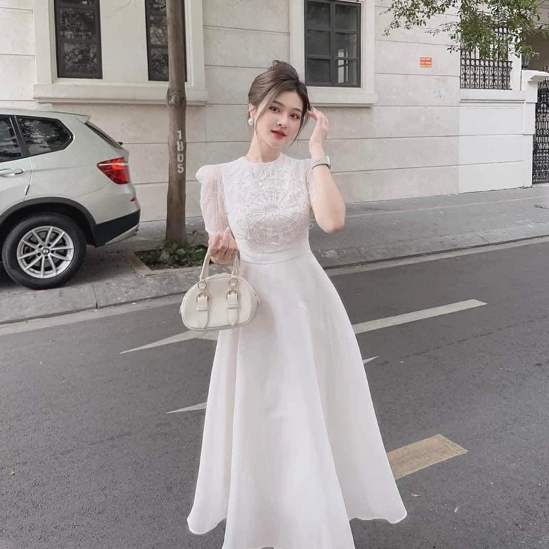 Đầm voan lụa 2 lớp lưới đá sang chảnh