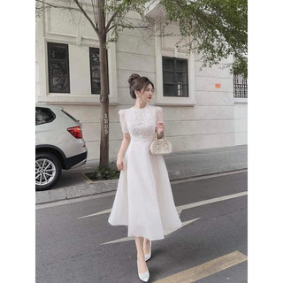 Đầm voan lụa 2 lớp lưới đá sang chảnh