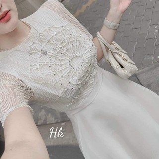 Đầm voan lụa 2 lớp lưới đá sang chảnh