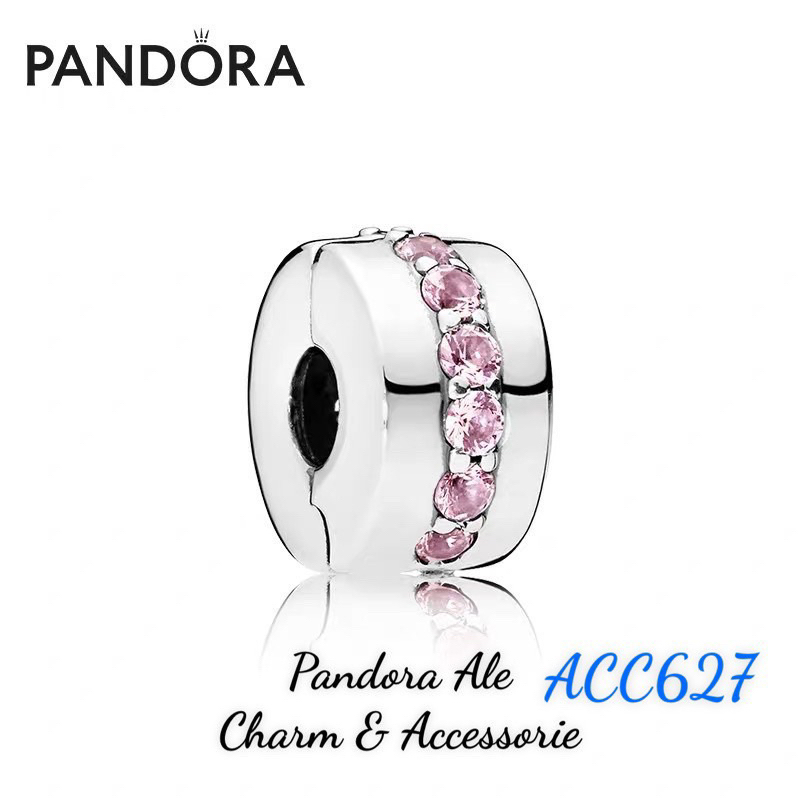 CHARM PAN ALE KHOÁ CHẶN CLIP ĐÍNH ĐÁ HỒNG GIỮA BẠC S925