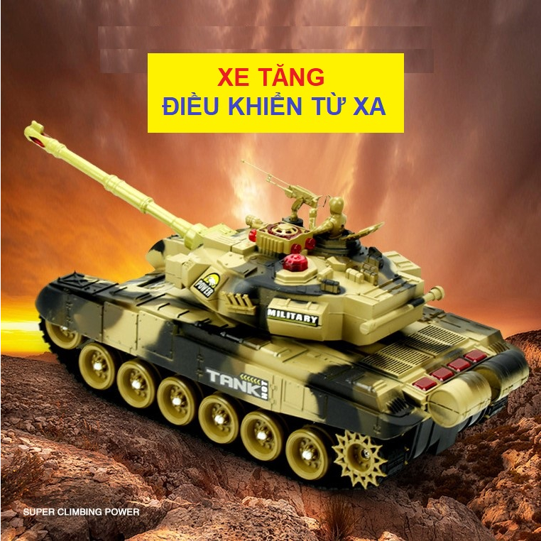Xe tăng điều khiển từ xa bắn đạn giả lập đồ chơi cho bé trai pin sạc có âm thanh đèn led, quà tặng sinh nhật cho bé