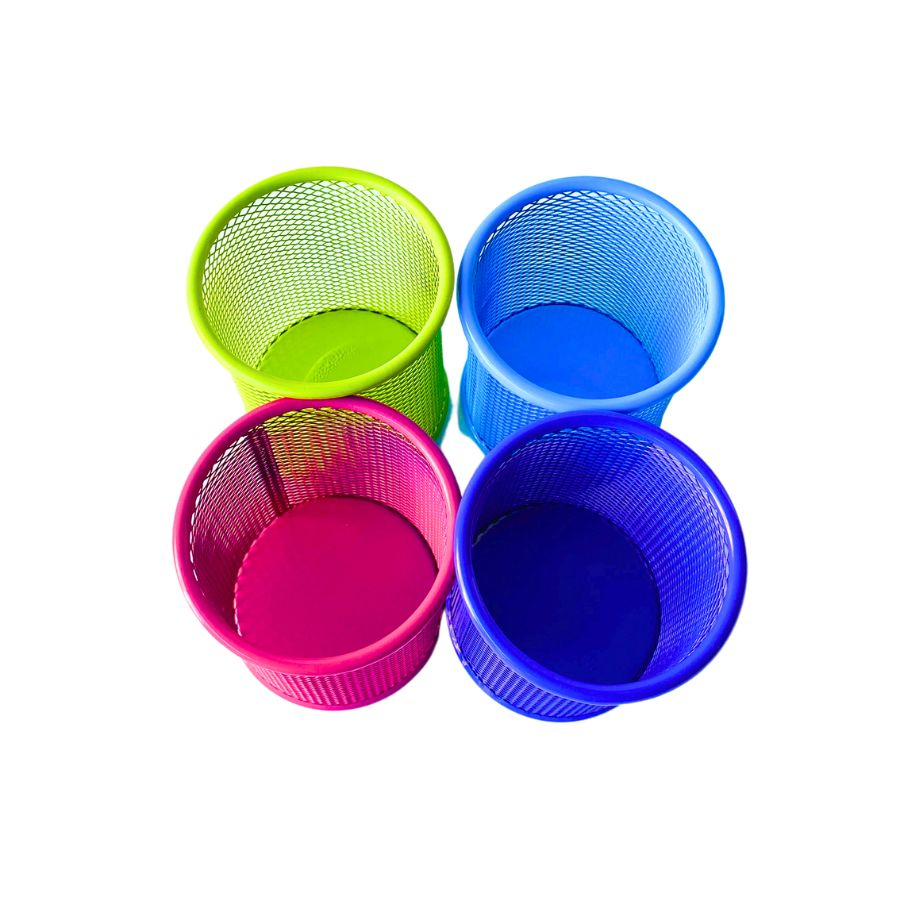 Ống đựng bút lưới sắt hình tròn 4 màu để bàn văn phòng, bàn học, bàn làm việc