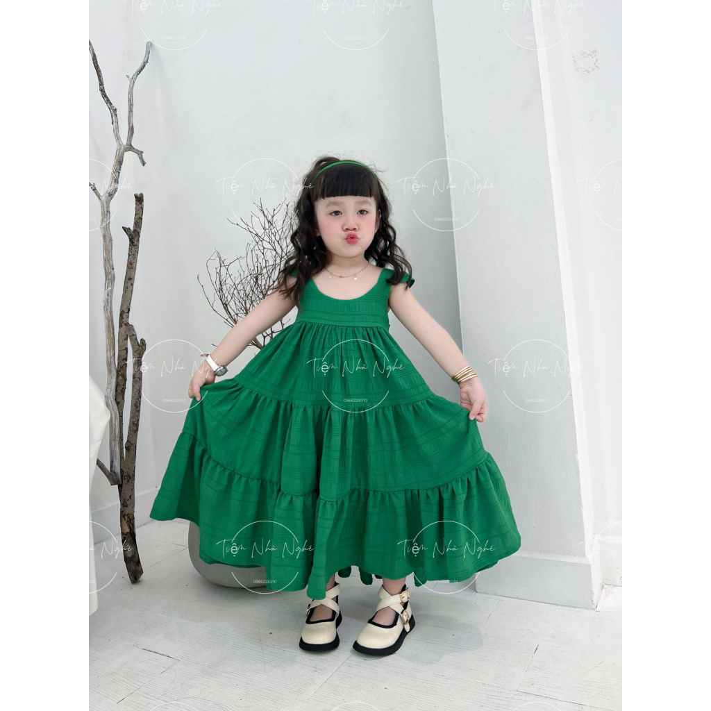Váy Đầm Maxi "GREEN GIRL" xanh lá cho bé gái