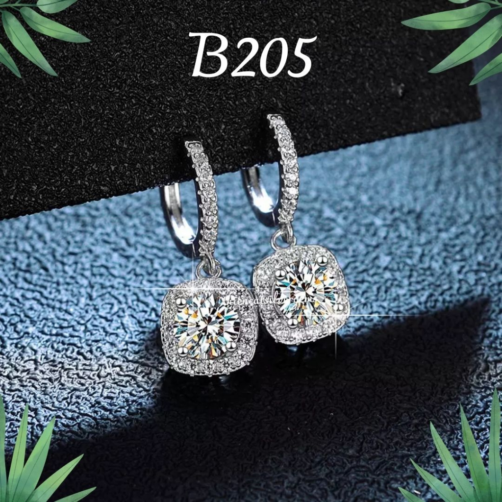 B205 Bông tai khoen tòn ten cushion đính đá Bạc thật Thiên Cát s950