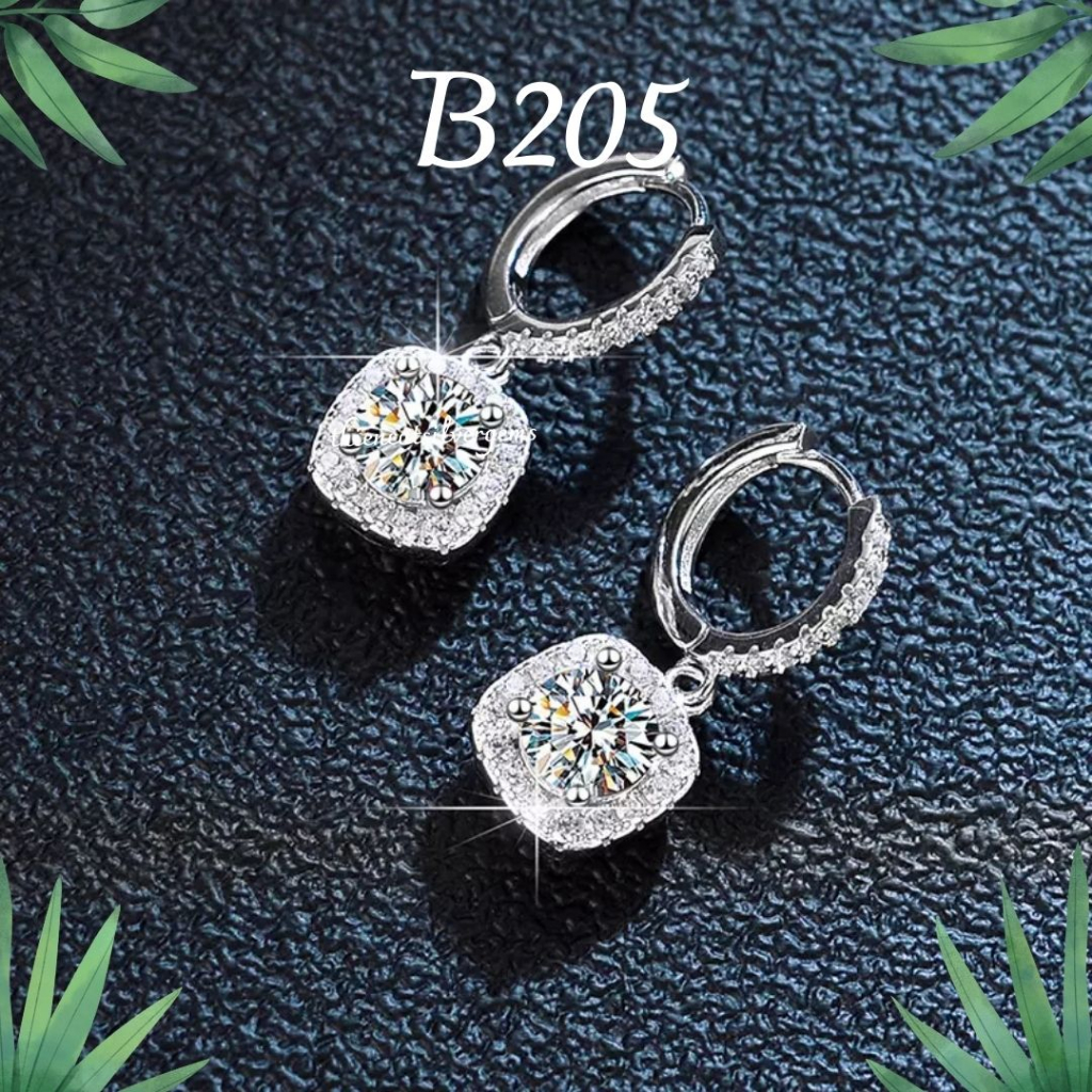 B205 Bông tai khoen tòn ten cushion đính đá Bạc thật Thiên Cát s950