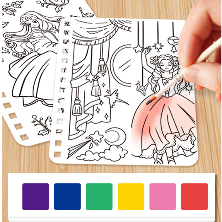 Trang trí dán sticker công chúa DIY Handmade bé thiết kế váy, tô màu công chúa